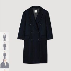 SANDRO Navy Double-Breasted Coat